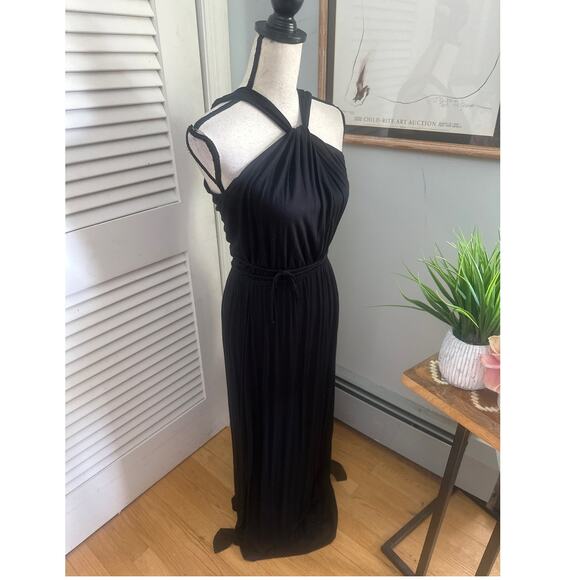 TAHARI Dress Womens Small Black Halter Maxi Dress Elegant Goddess Evening Party - Picture 4 of 12